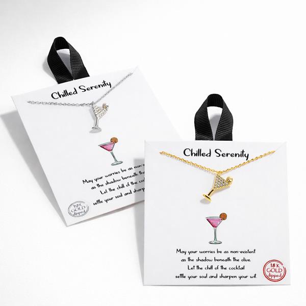 18K GOLD RHODIUM CHILLED SERENITY COCKTAIL PENDANT NECKLACE
