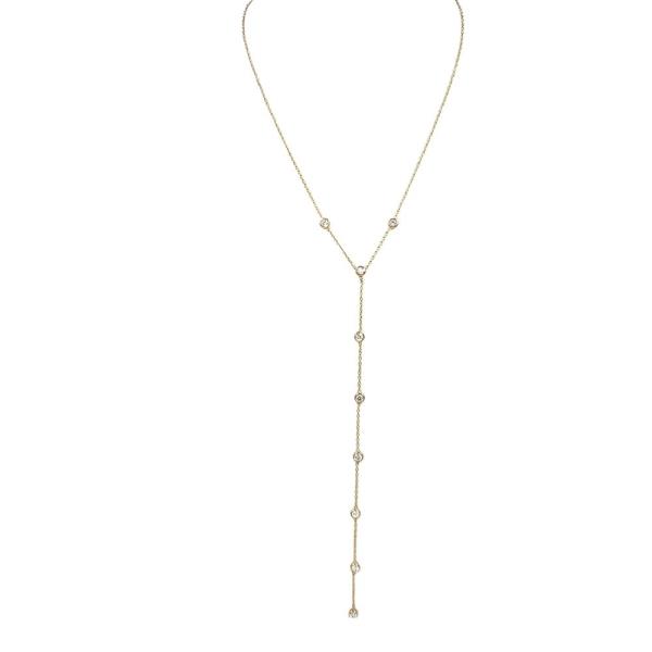 Stainless Steel Bezel CZ Linear Y Necklace
