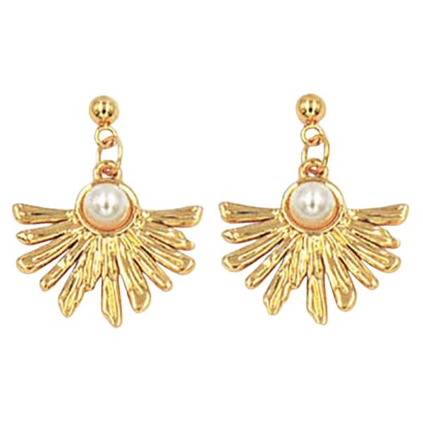 Stainless Steel Heart CZ Sunburst Pearl Earring