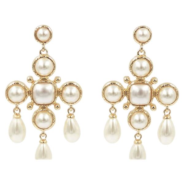 Pearl Drop Cross Earrings