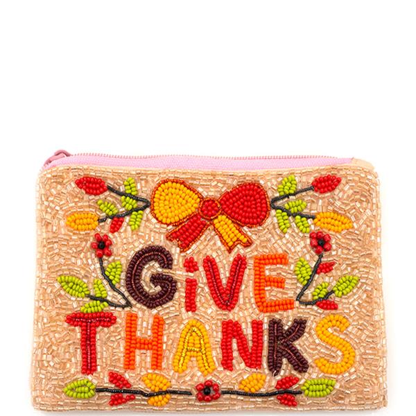 Seed Bead Thanksgiving Give Thanks Bow Coin Purse
