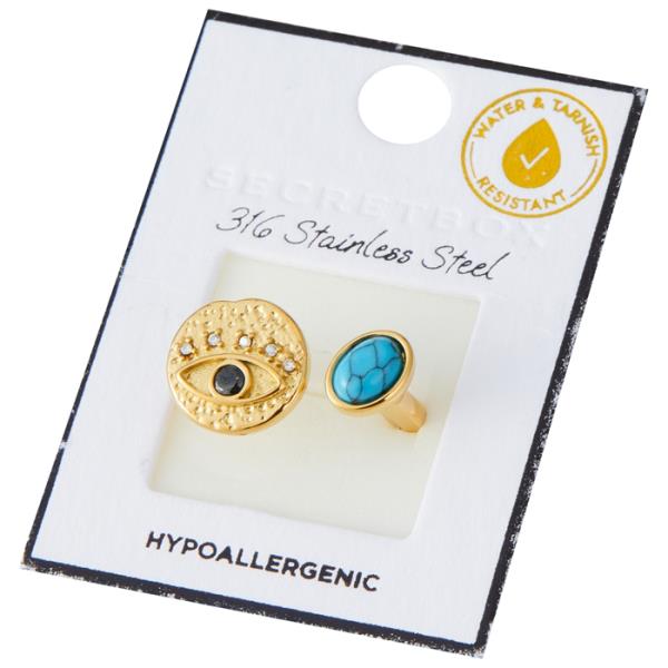 SECRET BOX Stainless Steel Open Evil Eye Ring