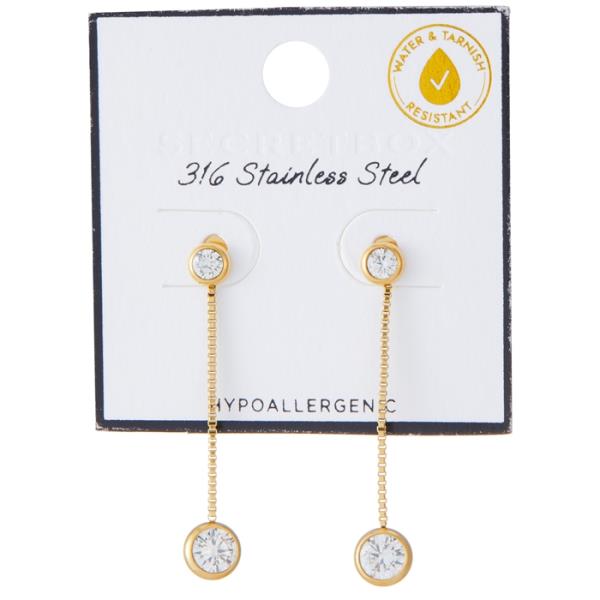 SECRET BOX Stainless Steel CZ Drop Earring