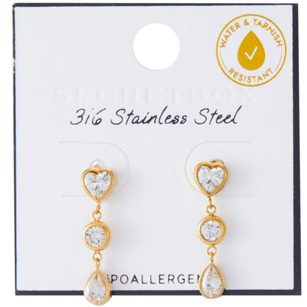 SECRET BOX Stainless Steel Heart Drop Earring