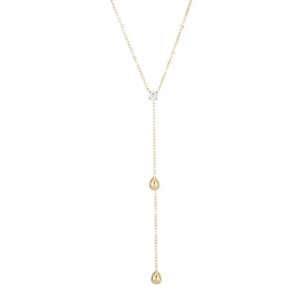 SECRET BOX Stainless Steel Teardrop CZ Y Necklace