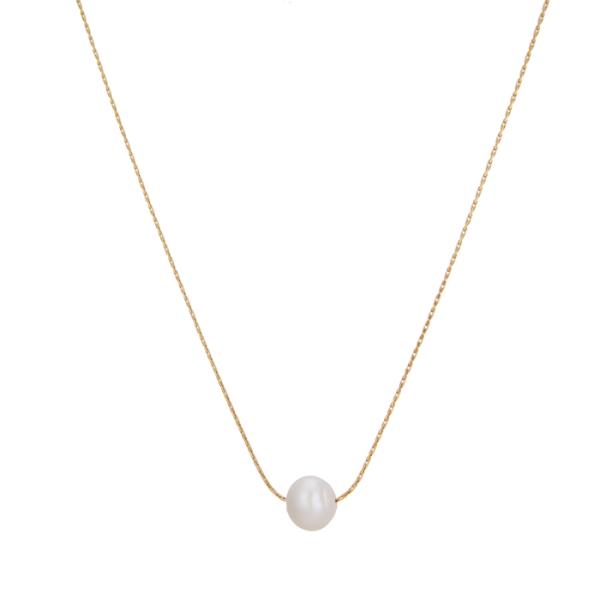 SECRET BOX  STAINLESS STEEL HERRINGBONE CHAIN PEARL NECKLACE