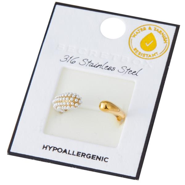 SECRET BOX Stainless Steel Pearl Stud Open Ring