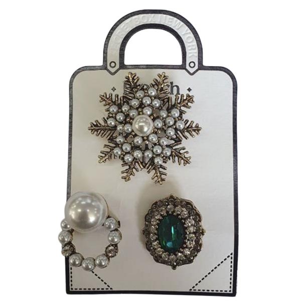 ANTIQUE PEARL PAVED 3 SET BROOCH SNOWFLAKE