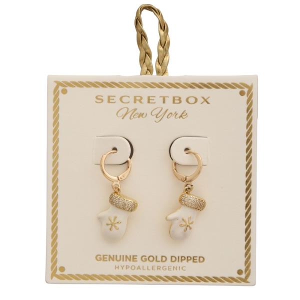 SECRET BOX GOLD DIPPED CHRISTMAS GLOVE HUGGIE EARRING