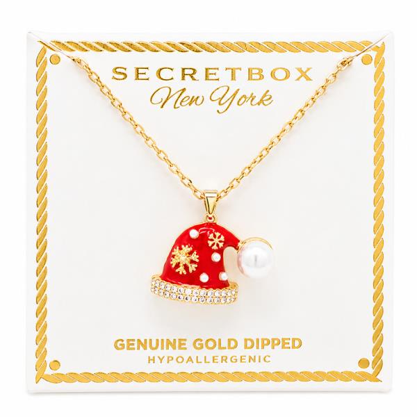 SECRET BOX GOLD DIPPED CHRISTMAS SANTA HAT NECKLACE
