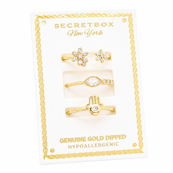 SECRET BOX Gold Dipped Hamsa 3 Set Ring