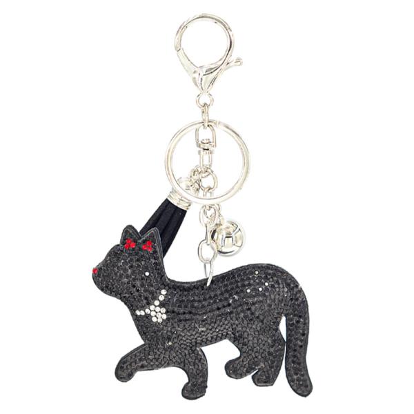 RHINESTONE BLACK CAT KEYCHAIN