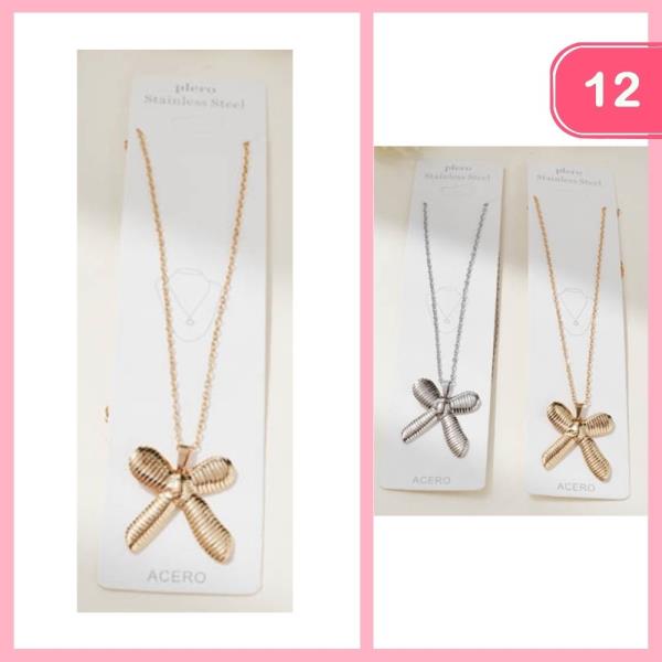 Textured Bow Pendant Necklace (12 Units)