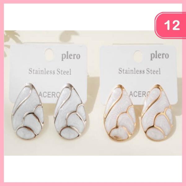 Stainless Steel Metal Stone Post Teardrop Earring