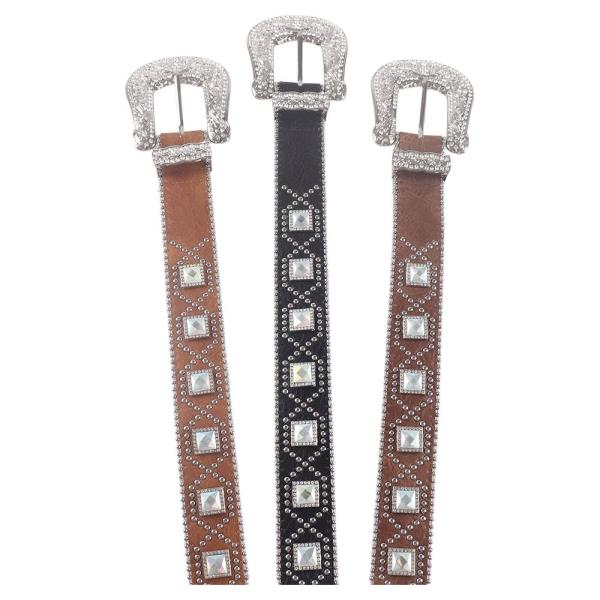 RHINESTONE CRYSTAL STONE WESTERN BUCKLE BELT