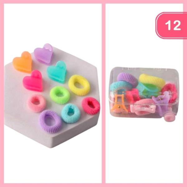 Mini Hair Ties W Heart Hair Claw Clips (12 Units)