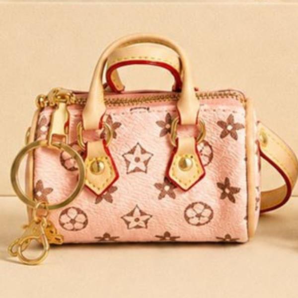 FAUX LEATHER MONOGRAM LOCK SATCHEL BAG CHARM KEYCHAIN