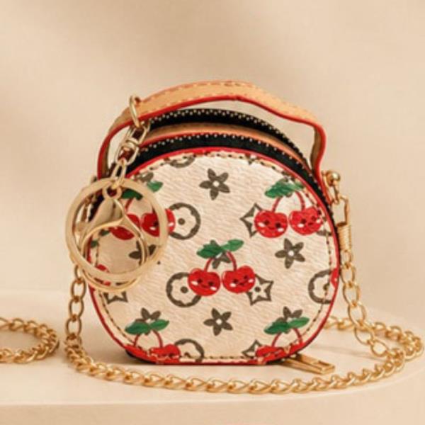 FAUX LEATHER FLORAL ROUND CROSSBODY BAG CHARM KEYCHAIN