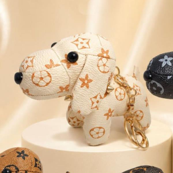 FAUX LEATHER MONOGRAM ANIMAL FIGURE BAG CHARM KEYCHAIN