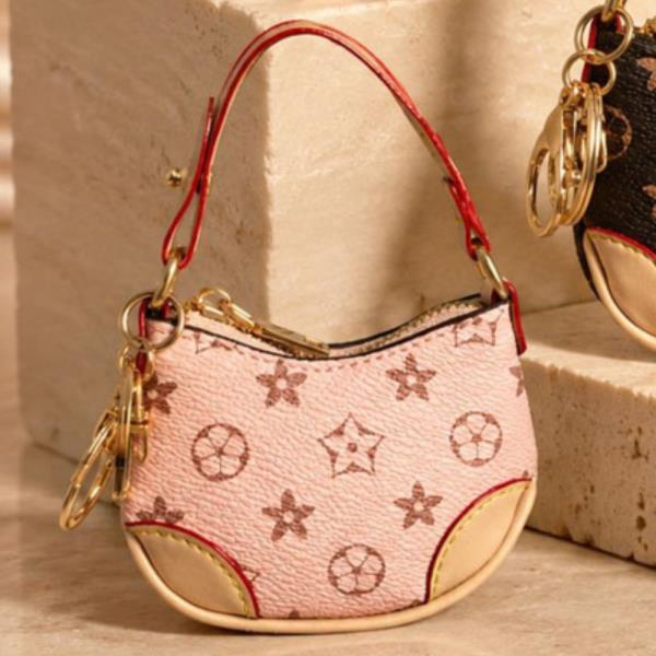 FAUX LEATHER MONOGRAM CRESCENT HOBO BAG CHARM KEYCHAIN