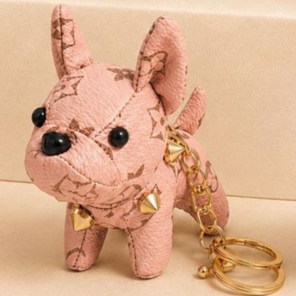 FAUX LEATHER MONOGRAM DOG BAG CHARM KEYCHAIN