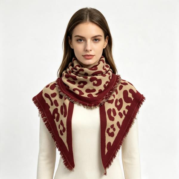 LEOPARD TRIANGLE EDGE TASSEL SCARF