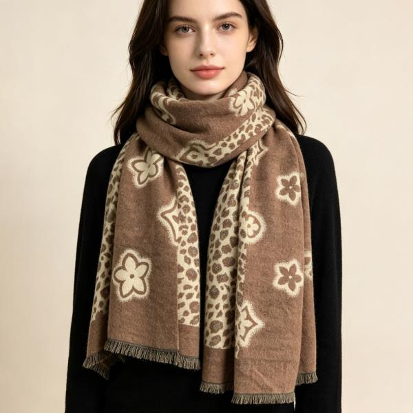 LEOPARD FLORAL PRINT OBLONG SCARF