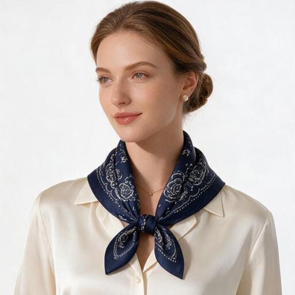 PAISLEY SILKY BANDANA SQUARE NECK SCARF