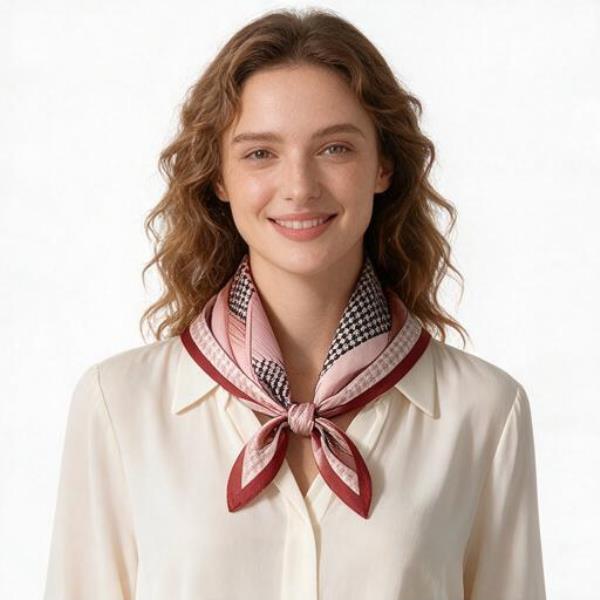 HOUNDSTOOTH SILKY BANDANA SQUARE NECK SCARF