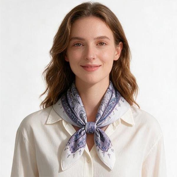 PAISLEY SILKY BANDANA SQUARE NECK SCARF