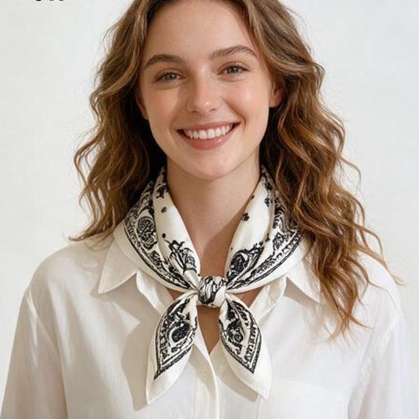 PAISLEY SILKY BANDANA SQUARE NECK SCARF