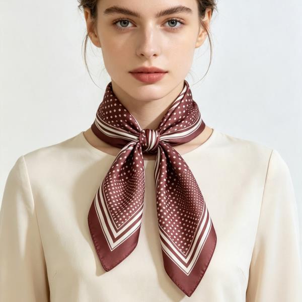 POLKA DOT STRIPE SILKY BANDANA SQUARE NECK SCARF