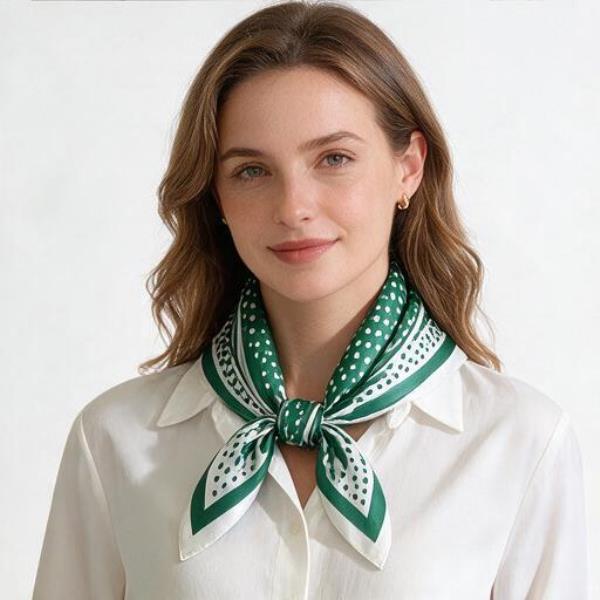 POLKA DOT STRIPE SILKY BANDANA SQUARE NECK SCARF