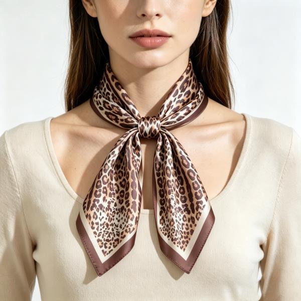 LEOPARD SILKY BANDANA SQUARE NECK SCARF