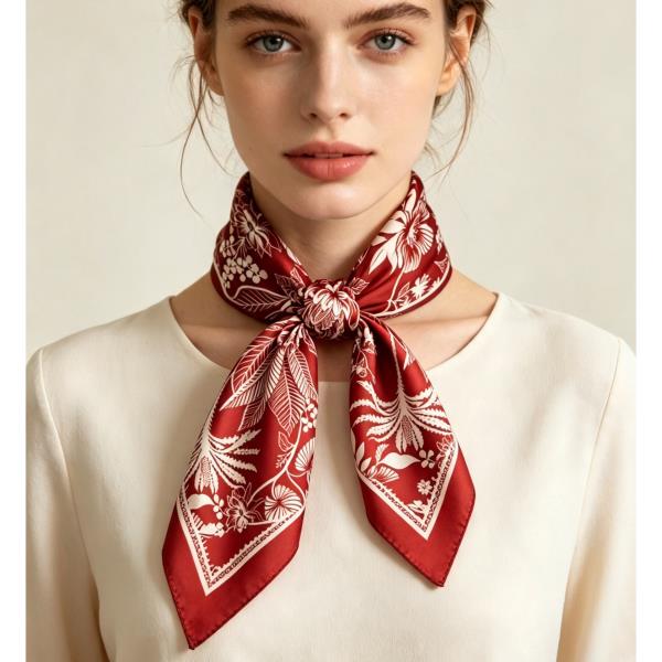 FLORAL SILKY BANDANA SQUARE NECK SCARF