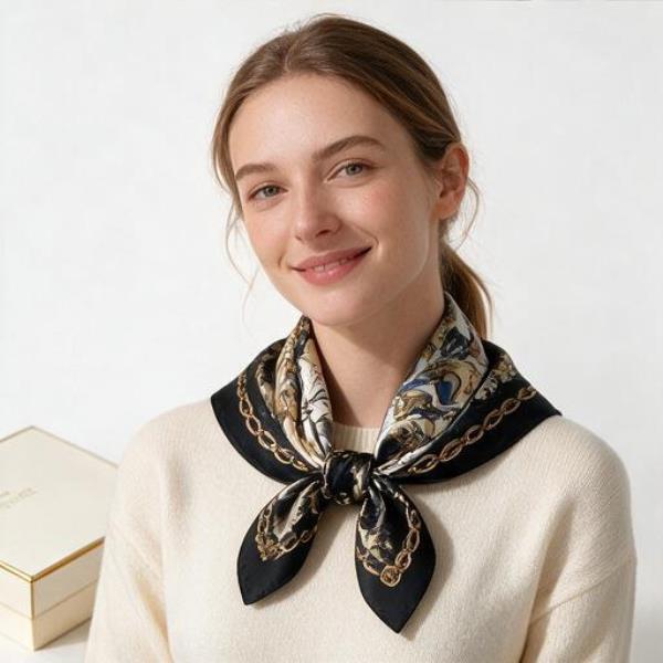 Chain Equestrian Silky Bandana Square Neck Scarf