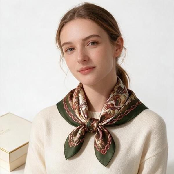 CHAIN EQUESTRIAN SILKY BANDANA SQUARE NECK SCARF
