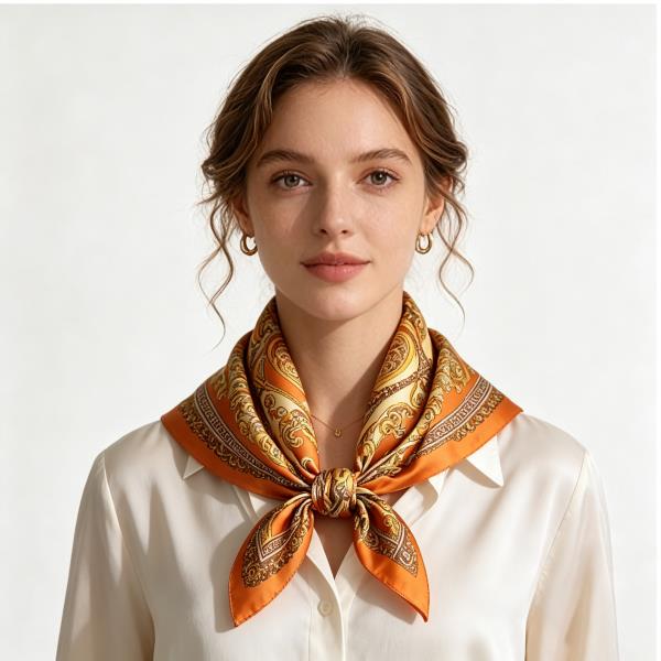 PAISLEY SILKY BANDANA SQUARE NECK SCARF