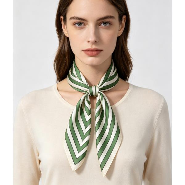 STRIPE SILKY BANDANA SQUARE NECK SCARF