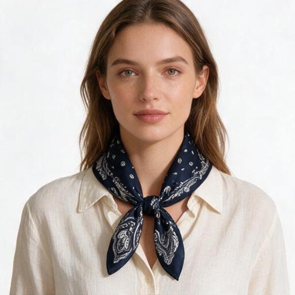 PAISLEY SILKY BANDANA SQUARE NECK SCARF