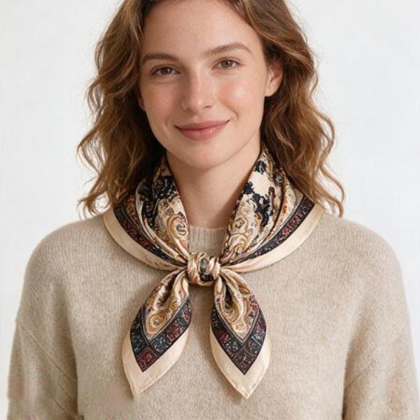PAISLEY SILKY BANDANA SQUARE NECK SCARF