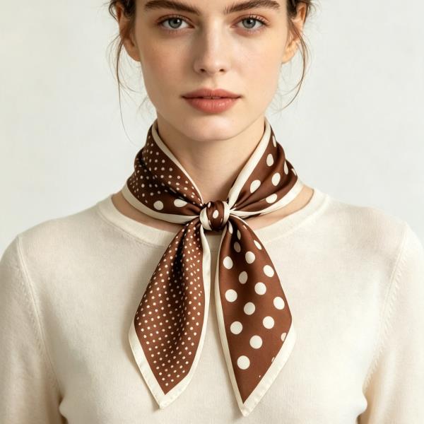 POLKA DOT SILKY BANDANA SQUARE NECK SCARF