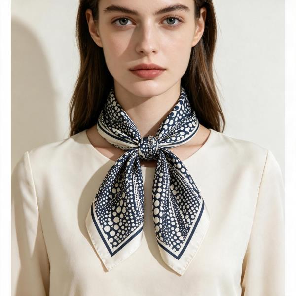 POLKA DOT GEOMETRIC SILKY BANDANA SQUARE NECK SCARF