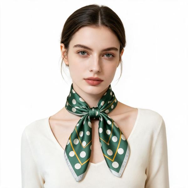 POLKA DOT SILKY BANDANA SQUARE NECK SCARF
