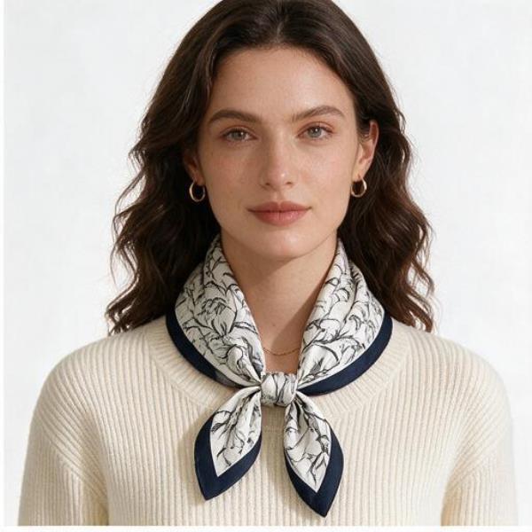 FLORAL SILKY BANDANA SQUARE NECK SCARF