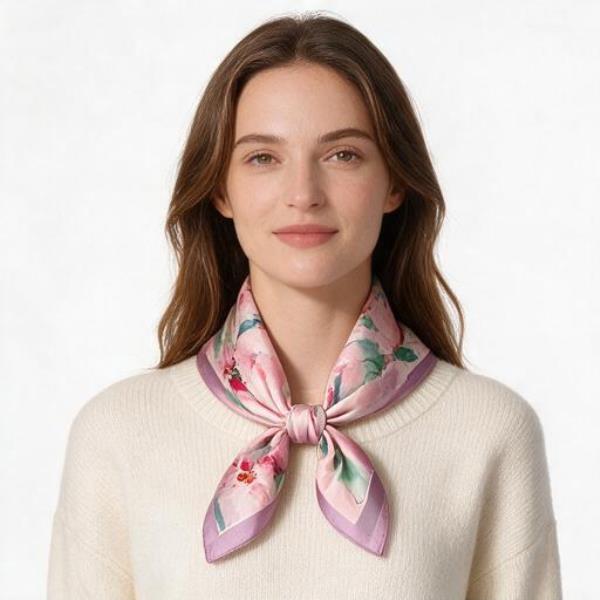ABSTRACT FLORAL SILKY BANDANA SQUARE NECK SCARF