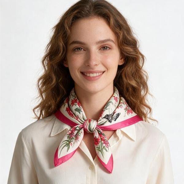 BUTTERFLY FLORAL SILKY BANDANA SQUARE NECK SCARF