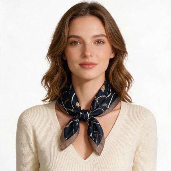 CHAIN SILKY BANDANA SQUARE NECK SCARF