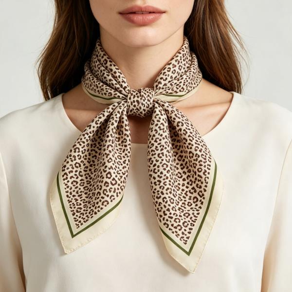 LEOPARD SILKY BANDANA SQUARE NECK SCARF