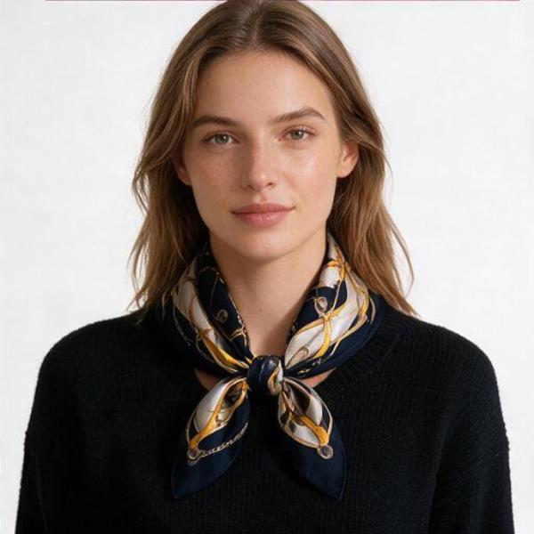 CHAIN SILKY BANDANA SQUARE NECK SCARF